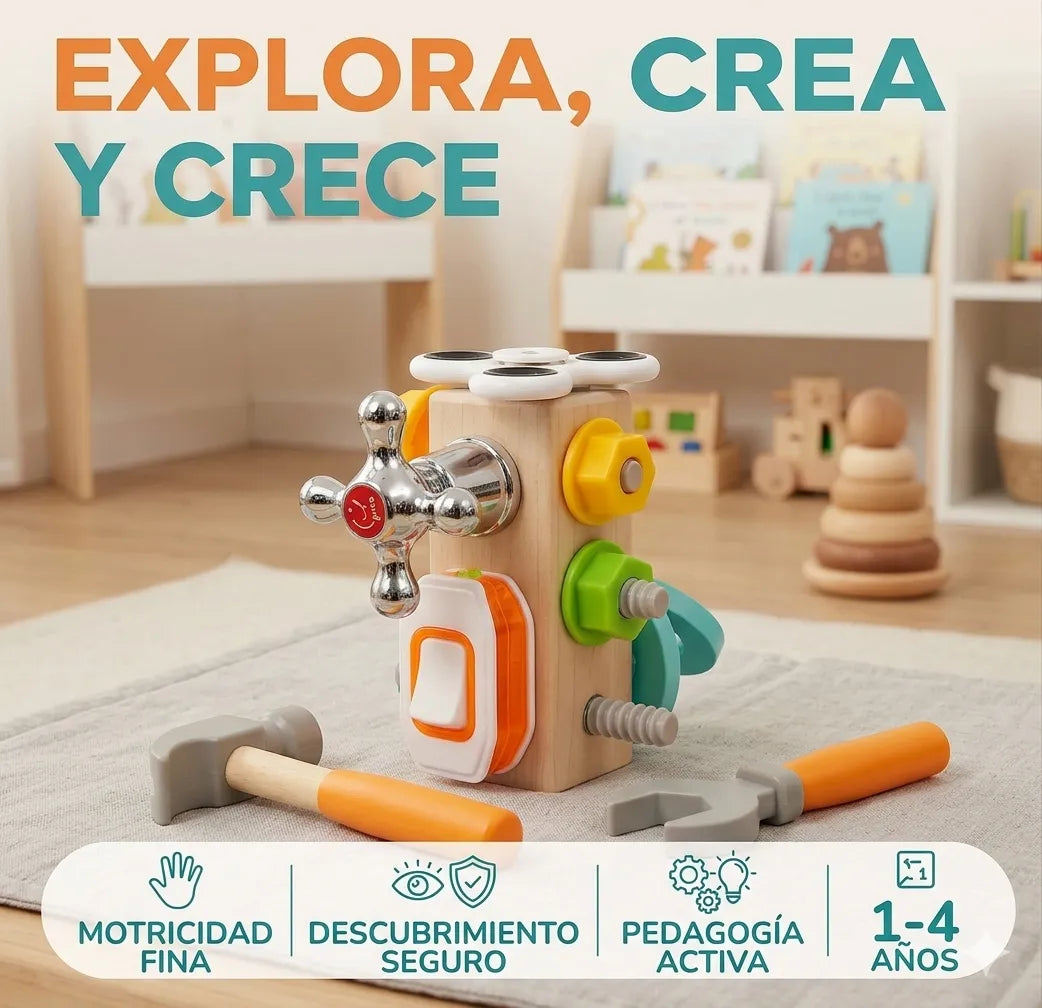 Cubo didáctico multiactividades Tuercas MONTESSORI
