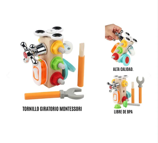 Cubo didáctico multiactividades Tuercas MONTESSORI