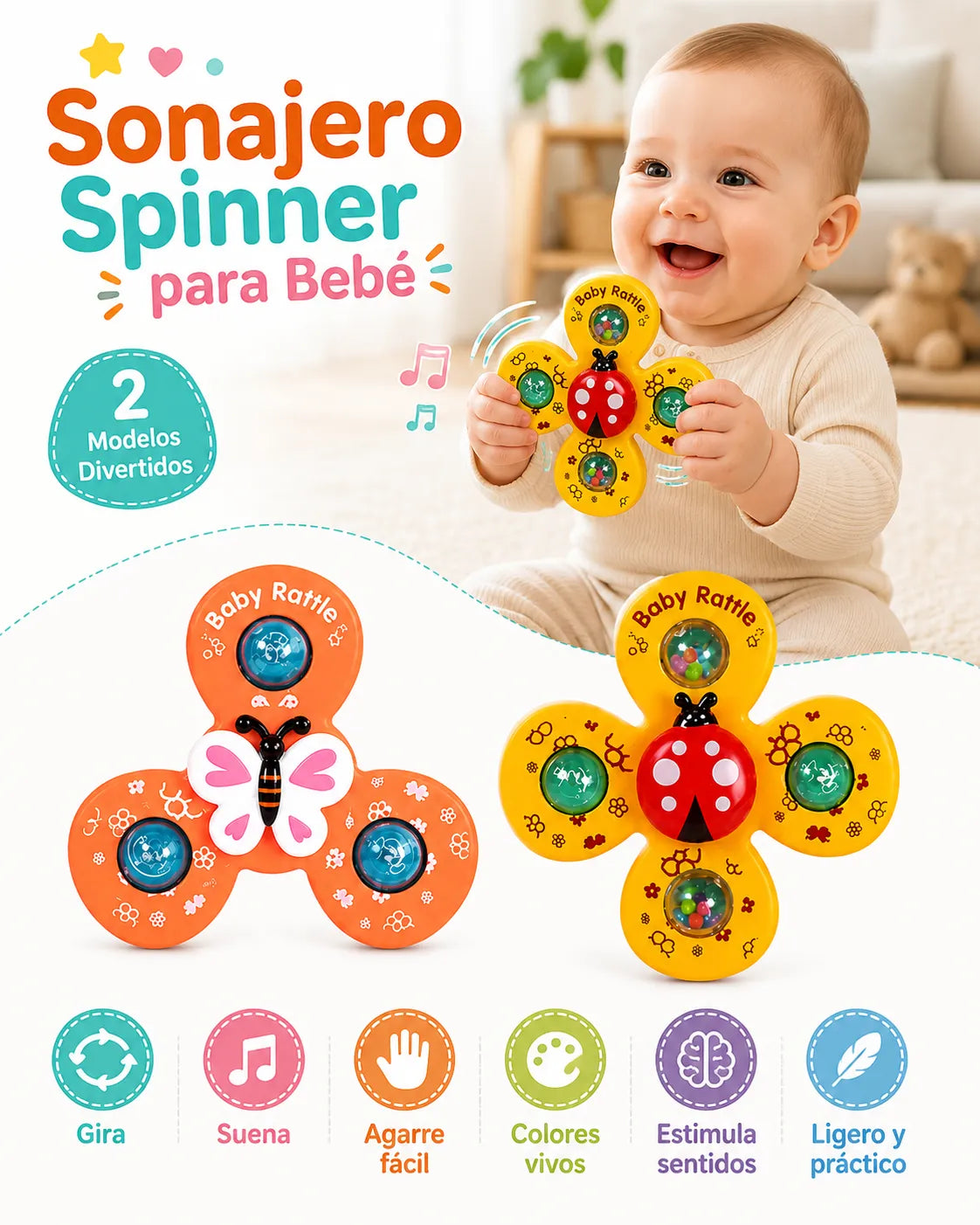 COMBO SENSORIAL: Spinner + Mordedor didáctico Montessori