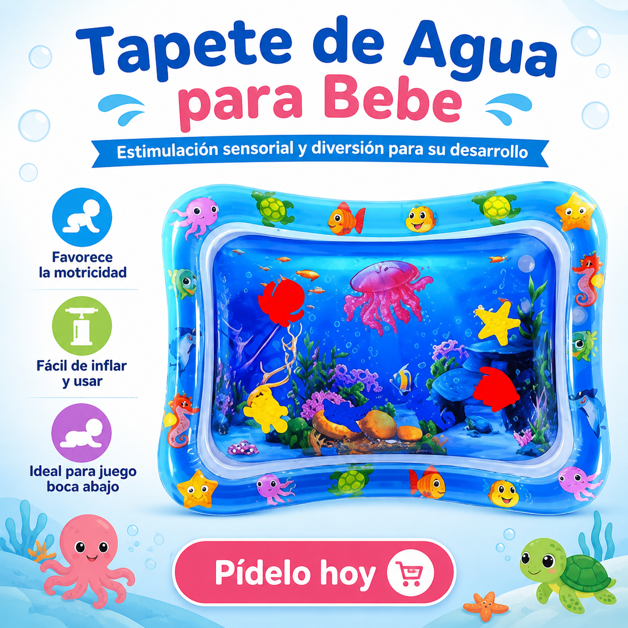Tapete de agua para Bebé - Estimulación sensorial temprana y didáctica