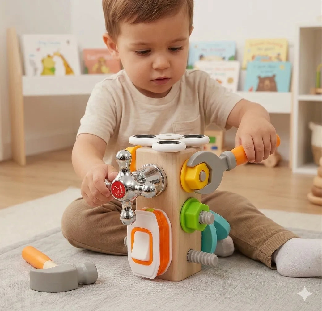 Cubo didáctico multiactividades Tuercas MONTESSORI