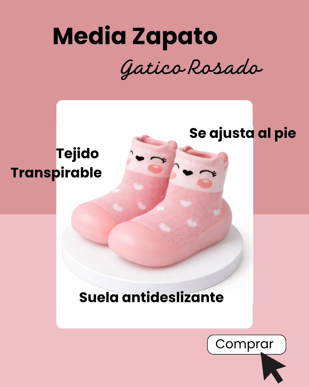 Media Zapato - Gato Rosado - PARA NIÑA